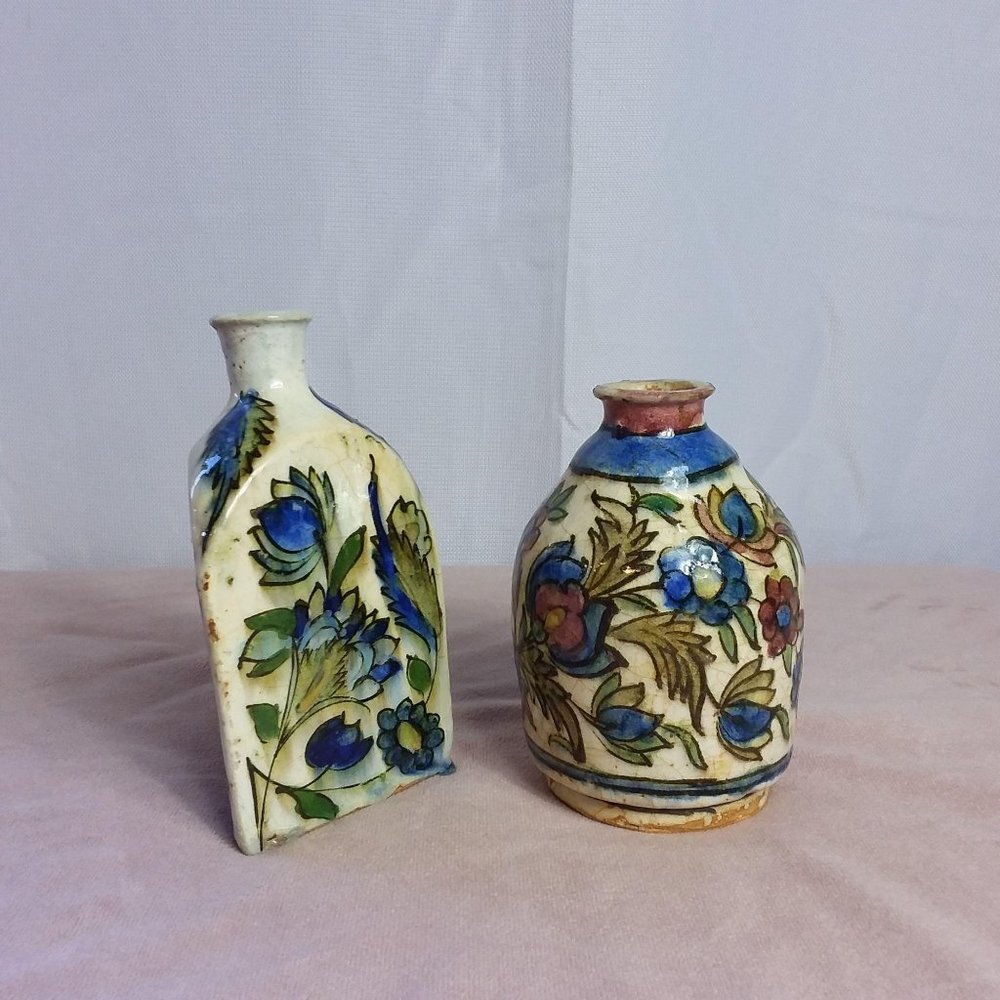 2 Antique Persian Qajar dynasty Glazed ceramic